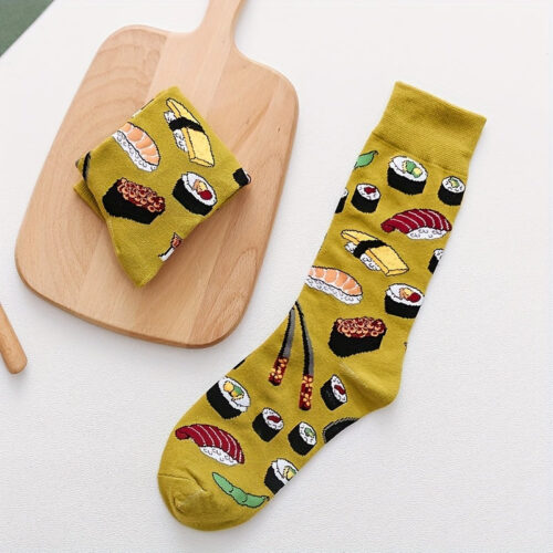 1/3/5-Pack Lightweight, Comfortable, Breathable Mid-Calf Couple Socks with Double Sushi Design