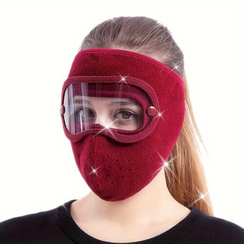 1pc Windproof High-Definition Goggles And Anti-Fog Mask Set – Full Coverage Outdoor Cycling And Skiing for Winter Warmth | Breathable Dustproof with Clear Goggles
