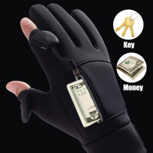 [Windproof Cycling Gloves] Windproof, Fleece-Lined Black Outdoor Cycling Gloves with Touch Screen - Anti-Slip, Wear-Resistant, Zipper Closure for Winter Sports, Running, Cycling, and Hiking