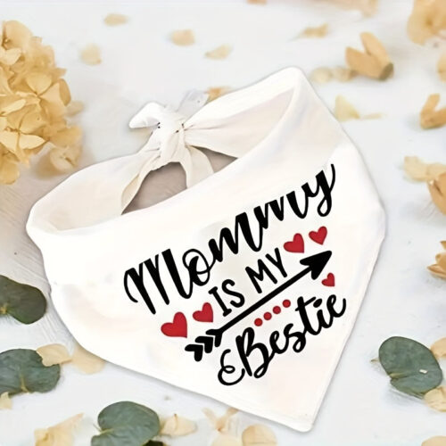 1pc MiTOOE Dog Bandana – “Mommy is My Bestie” Triangle Pet Scarf with Heart Design, Soft Adjustable Saliva Towel for Medium/Large Dogs, All-Season Fashionable Accessory, Bandanas for Dogs, Heartfelt Message Design, Quality Print Detail, Breathable Fabric
