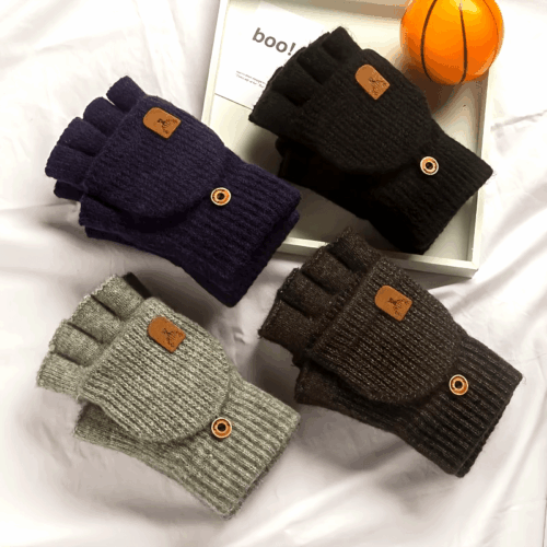 Winter • Men’s Thickened Warm Gloves • Ribbed Half-Finger Fingerless