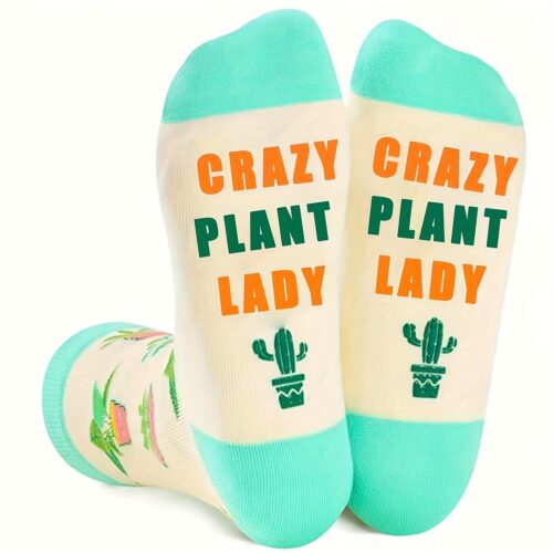 1 Pair Cactus & Sunflower Plant Socks for Men & Women – Funny Succulent Pot Lettering Design, Botanical Themed Gifts for Yoga Lovers, Plant Careful Sock for Gardeners & Houseplant Owners (Hand Wash/Dry Clean)