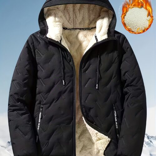 [Men’s Winter Thermal Jacket] Men’s Winter Thermal Hooded Jacket with Zippered Pockets & Hood – Soundwave technology Technology Windproof Skiing/Gym/Cycling Coat, Machine-Washable &, Regular Fit Outdoor Sports (Available in 2 Colors)