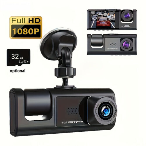 GYIOEUPT Dual Camera Car Dashcam | 1080P Front Camera & 480P Built-in Camera, Infrared Night Vision, 2 Inch IPS Screen, Wide Angle, Dual Lens, Universal Fit