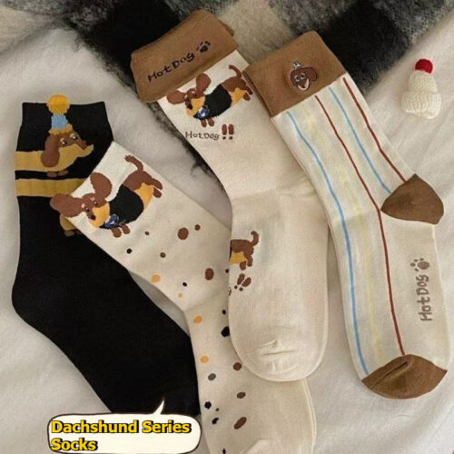 Dog-Themed Socks with Dachshund Breed Design – Hand Wash Only Cute Canine Patterns, All-Season Comfortable Wearable for Pet Lovers (Dachshund Owners) – Hand Washable Socks for &