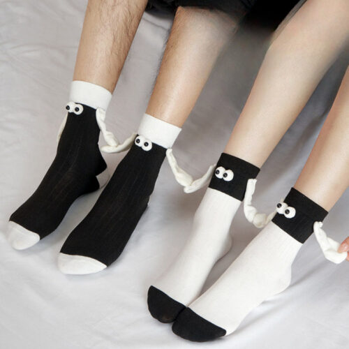 2-Pack Women’S Black And White 3D Eye Magnetic Mid-Calf Socks. Eye-Catching And Stylish Everyday Women’S Socks, Perfect for Christmas And Halloween Outfits, Everyday Wear, And Holiday Gifting. The 3D Eyes Add a Touch of Cuteness