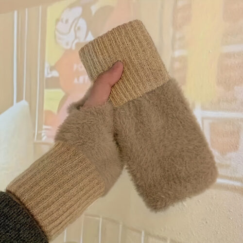 Unisex Touchscreen Windproof Plush Half-Gloves – Warm Winter Fingerless Gloves Suitable for Smartphones/Tablets, for office, Outdoor Activities, Weather – Sensitive, Windproof, Warmth, Multi-Color Options (Men & Women)