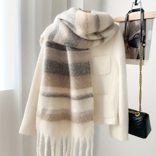Couple’S Comfortable Striped Scarf – Soft, Warm and Windproof with Tassel Details, Perfect for Autumn/Winter Casual Outings, All-Season Use, Versatile Fashion Accessory, Winter Scarf | Elegant Neckwear | Soft Fabric Scarf