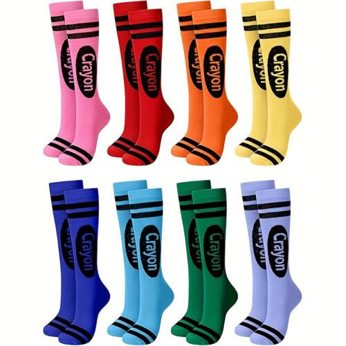 4/8 Pairs of Crayon Socks, Colorful Striped Over-the-Knee Long Socks, Fashionable, Novel, Creative, Light Beige-Friendly, Soft, Fitted Socks for Women