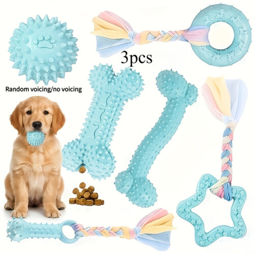 3pcs Dog Teeth Cleaning Chewing Toys | Small and Medium-Sized Puppy Bite Resistant, Non-Toxic Durable Pet Bite Toys, Dog Teeth Development Cleaning Toys, Indoor and Outdoor Interactive Toys, Thermoplastic Rubber Material