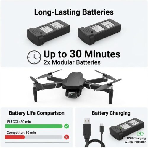 E88 Drone with Screen Controller with SD card, Foldable Mini Drone for Beginners, 2 Batteries, 360° Flips Waypoint Fly, Active Obstacle Avoidance, One Key Take Off/Landing. (2 batteries – Black