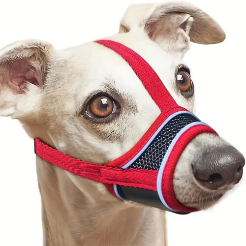 Adjustable Dog Muzzle – Breathable Polyester Mesh with Reinforcement Strap, Lightweight & Machine Washable Pet Mask