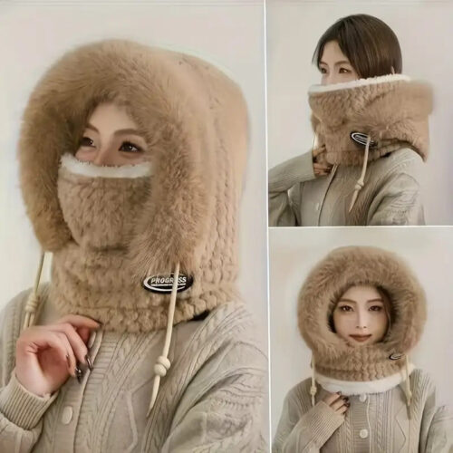 Women’S 3-in-1 Winter Scarf Mask & Cycling Hat – Thick Plush Fleece, Windproof & Ear Protection, Adjustable Neck Warmth, Soft Warm Winter with Face Cover