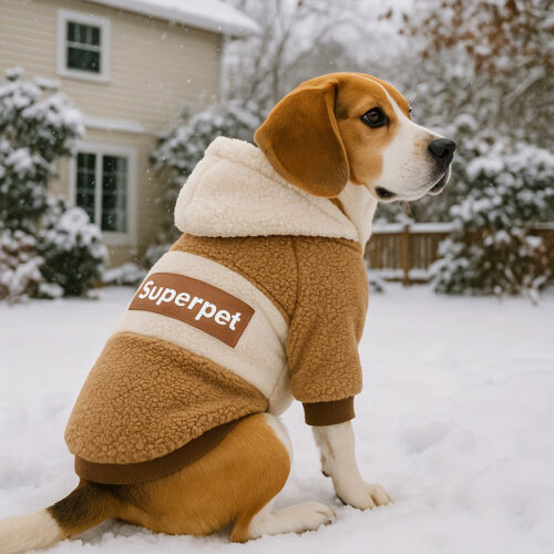 1pc Cozy Knit Pet Hoodie Coat, Thickened Warm Winter Apparel for Medium to Large Dogs, Polyester, Pullover Style, Breathable Fabric, Suitable for French Bulldog, Labrador, Rottweiler