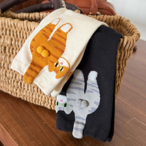 1/2 pair Comfortable and Warm Mid-Calf Socks | Novel 3D Cat Design, Cute and Quirky, Suitable for Sports and Everyday Wear, Knit Fabric, Spandex