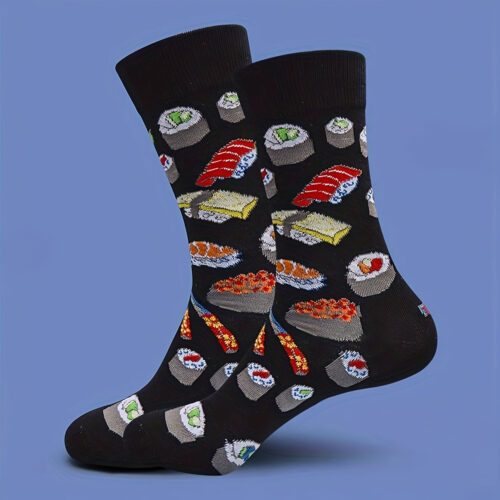 [Fun Sushi Socks] 1 Pair Fun Sushi Printed Comfortable Breathable Mid-Tube Unisex Socks | Food Printed Socks