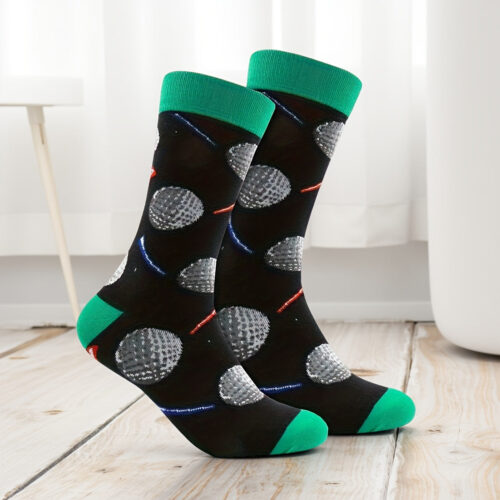 1 Pair Men’s Golf Socks – Mid-Calf Length Athletic Socks with Golf Ball & Graphics – Suitable for Golfing & Casual Wear – Comfortable for Golf Enthusiasts