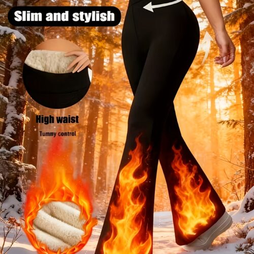 Women’s High-Waisted Thermal Trousers – Double-Layer Wide-Leg Winter Pants with Fleece, Slim-Fit Full-Length (Shins & Calf) for Skiing, Outdoor & Casual Wear – Machine Washable Cold Weather Leg Warmers