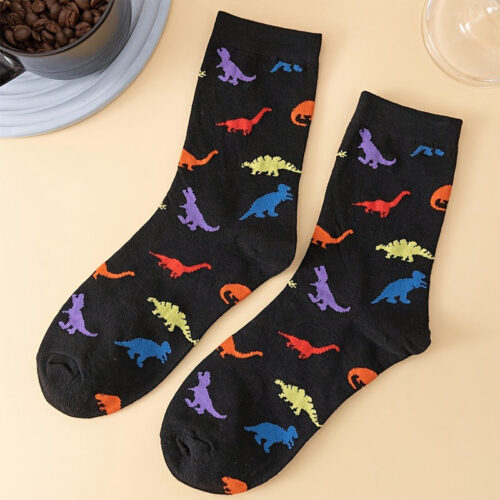 Colorful Cartoon Dinosaur Socks, Street Style Casual Mid Tube Socks, Women’s Stockings & Hosiery