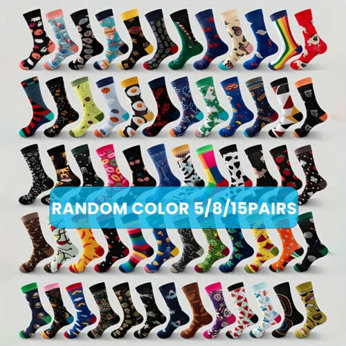 5/8/15 Pairs Novelty Mid-Calf Socks Assortment – 1/4 Thigh-Length Random Color & Pattern (Hearts,, Superhero Logos) – Breathable Stockings for Parties, Gifts, Casual Wear – Bulk Pack with 5/8/15 Pairs Options