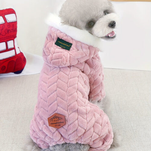 Cozy Fleece-Lined Pet Coat for Dogs & Cats – Thick Warm Winter Coat with Fluffy Hood, Snap Button & Adjustable Straps, 5 Colors (Black/White/Beige/Pink/Red) – Durable Polyester for Cold Weather, Indoor & Outdoor Use, Cozy Home Attire, Cozy Texture Apparel