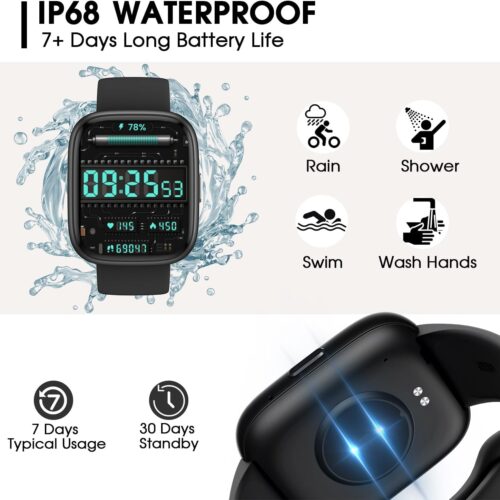 Smart Watch for Men Women Alexa Built-in, 1.83″ Fitness Tracker Smart Watch for iPhone Android Phone Compatible, Pedometer, Heart Rate Sleep Blood Oxygen Monitor, IP68 Waterproof, 100+ Sport Modes