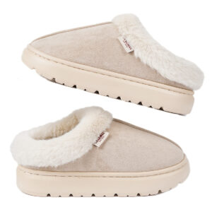 [Winter Warm Indoor/Outdoor] Women's Plush Slip-On House Shoes - Winter Warm Indoor/Outdoor Slippers with Non-Slip EVA Sole, Soft Fabric Upper & Lining, Cozy Round Toe Design in Beige, Pink, Black - Affordable Luxury Home Footwear for Cold Weather Comfort