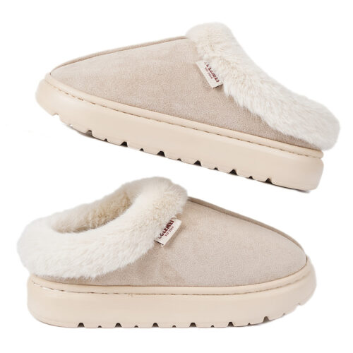[Winter Warm Indoor/Outdoor] Women’s Plush Slip-On House Shoes – Winter Warm Indoor/Outdoor Slippers with Non-Slip EVA Sole, Soft Fabric Upper & Lining, Cozy Round Toe Design in Beige, Pink, Black – Affordable Luxury Home Footwear for Cold Weather Comfort
