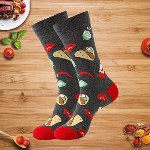 1 Pair of Men’S Crew Socks | Mexican Style Creative Taco Pattern, Comfortable and Breathable Mid Tube, Suitable for Both Men and Women, Ideal for Autumn and Winter