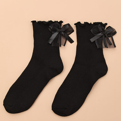 Bow Decor Socks, Cute & Sweet Ruffle Mid Tube Socks, Women’s Stockings & Hosiery