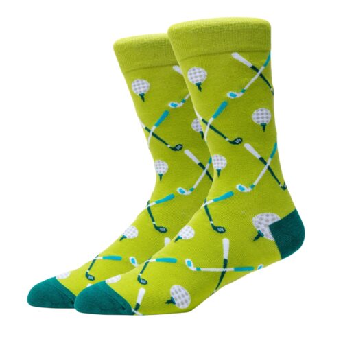 1 Pair Pairs Of Men’s Trendy Golf Pattern Crew Socks, Breathable Cotton Blend Comfy Casual Unisex Socks For Men’s Outdoor Wearing All Seasons Wearing