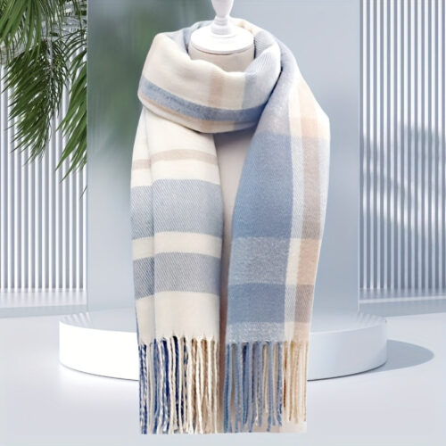 Elegant Tartan Scarf with Tassels | Women’S Autumn-Winter Warm, Fashionable and Versatile, Fabric, Machine Washable