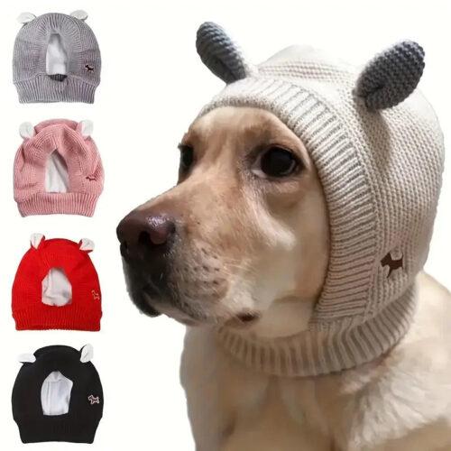 [Cozy Pet Accessory] Noise-Canceling Dog Ear Muffs – Winter Warm Pet Hat with Soft Knit Fabric, Adjustable Fit for Medium & Large Dogs & Cats, Orange, Hand Wash Only, Cozy Pet Accessory, Playful Pet Design, Comfortable Pet Wear