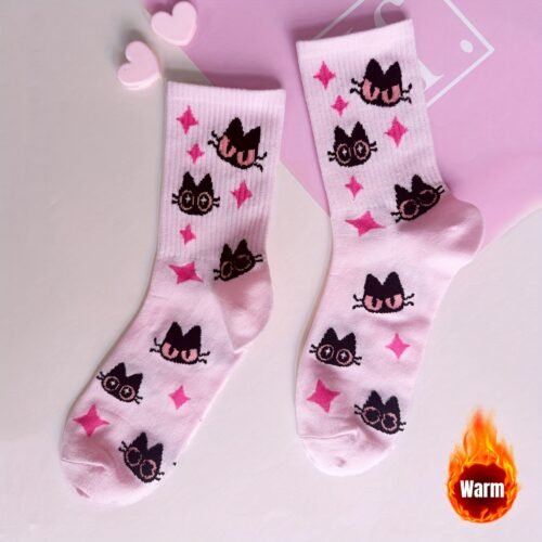 1 Pair Cute Cat Socks for Women/Funny Lovely Socks with Cat Design/Gifts for Cat Lovers Friends/Cute Kitten Pattern Sock/Casual Wear Comfy Pet Socks/Novelty Socks for Party Mew Socks/Winter Warm Socks Fashion Trendy Socks