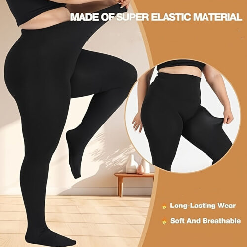 Women’s Plus Size High-Waisted 150D/90-Needle Thick Thermal Tights – Full-Length Pants with Butt Lifting & Opaque Coverage, Winter Warmth, Machine Washable for under Dresses/Costumes (Large Size)