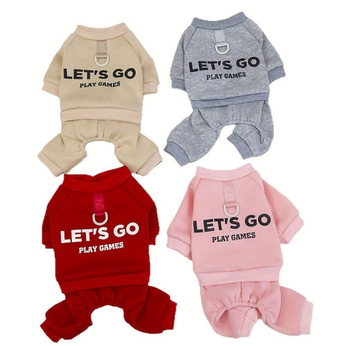 PAWSTRIP Winter Warm Dog Coat – Thickened Pet Jumpsuit with “LET’S GO PLAY GAMES” Print, /Red/Pink/, Machine Washable, All-Season Outdoor & Indoor