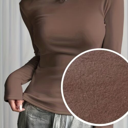 Women’s Thermal Long Sleeve T-Shirt – Winter Warm High-Stretch Slim-Fit Round Neck Layering Top, Black Base with Charcoal Grey (No Belt) – Non-See-Through Low-Maintenance Underwear for Sweaters, Jeans & Dresses