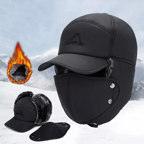 Essential Winter Thickened Hat for Men and Women: 1 Outdoor Sports Ear Protection+ Detachable Face Mask- Suitable for Skiing, Ice Skating, etc