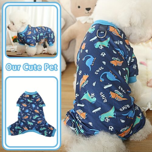 Adorable Cartoon Print Dog Onesie – Cozy Pet Clothing, Cute Blue Dinosaur Style Dog Pajamas, Perfect for All Sizes of Cats and Dogs, Ideal for Fall, Winter, and Spring, Pet Clothes|Playful Design|Comfortable Fit, Dog Clothes