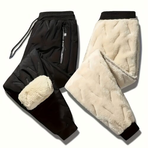 Women’s Thermal Insulated Full-Length Winter Pants – Heavy-Duty Thermal Trousers with Elastic Drawstring Waist & Zippered Pockets, Beige/Black/Colors, Machine Washable for, Everyday & Formal Wear – Cold Weather Pants for Home, Work, Travel – Non-Stretchy