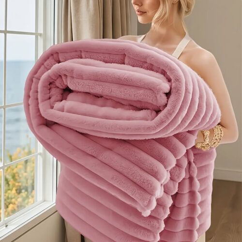 Soft Warm Cozy Simulated Rabbit Fur Blanket Suitable for All- Use – Rabbit Fur Bedspread for Dorm, Office, Car, Sofa & Travel – Perfect Gift for s &